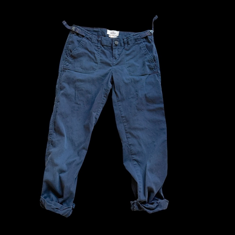 Y2K Hollister So Cal Stretch Navy Blue Cargo Pants Sz 0 Adjustable Waist